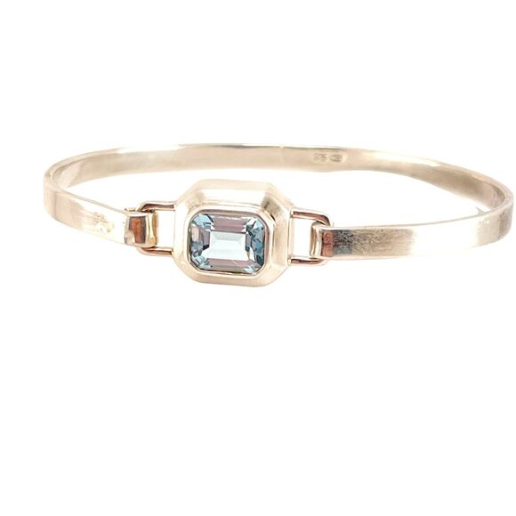 Blue Topaz Faceted, Rectangular Stone, Bezel Set Sterling Cuff Bracelet - Picture 1 of 11